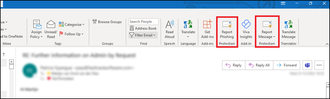 Illustration of a Report Message button in Outlook